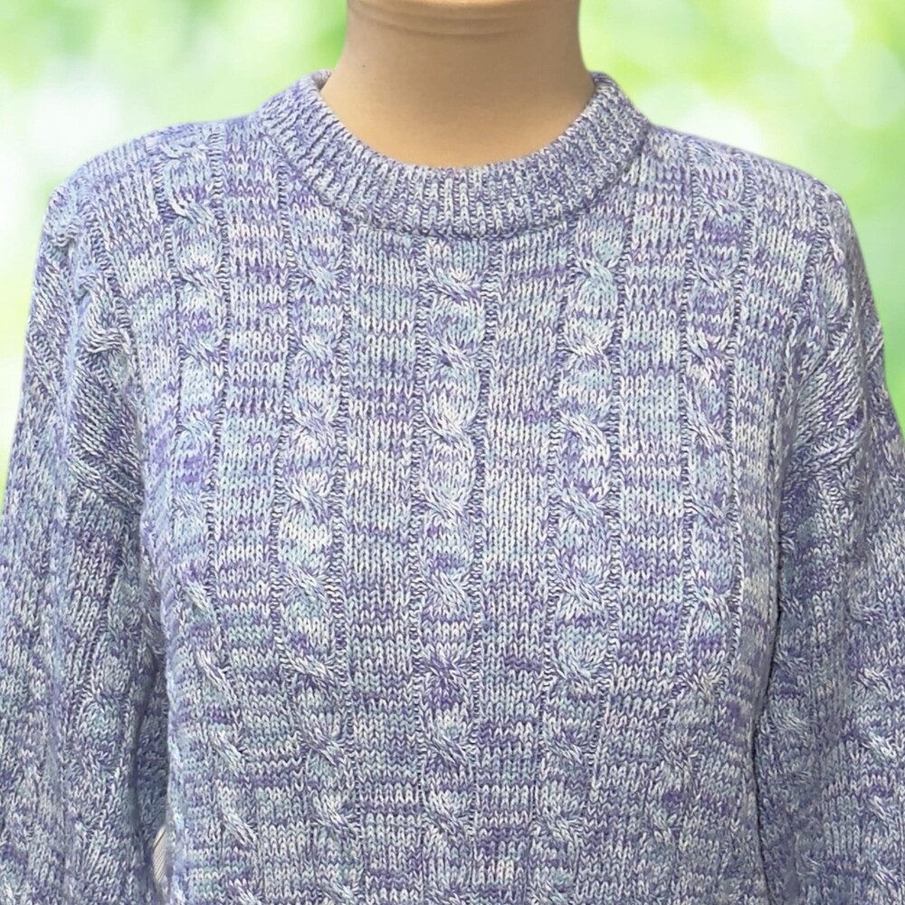 Vintage BRIAN MacNEIL Cable Knit Sweater Marled Purple Blue 100% Cotton Size M